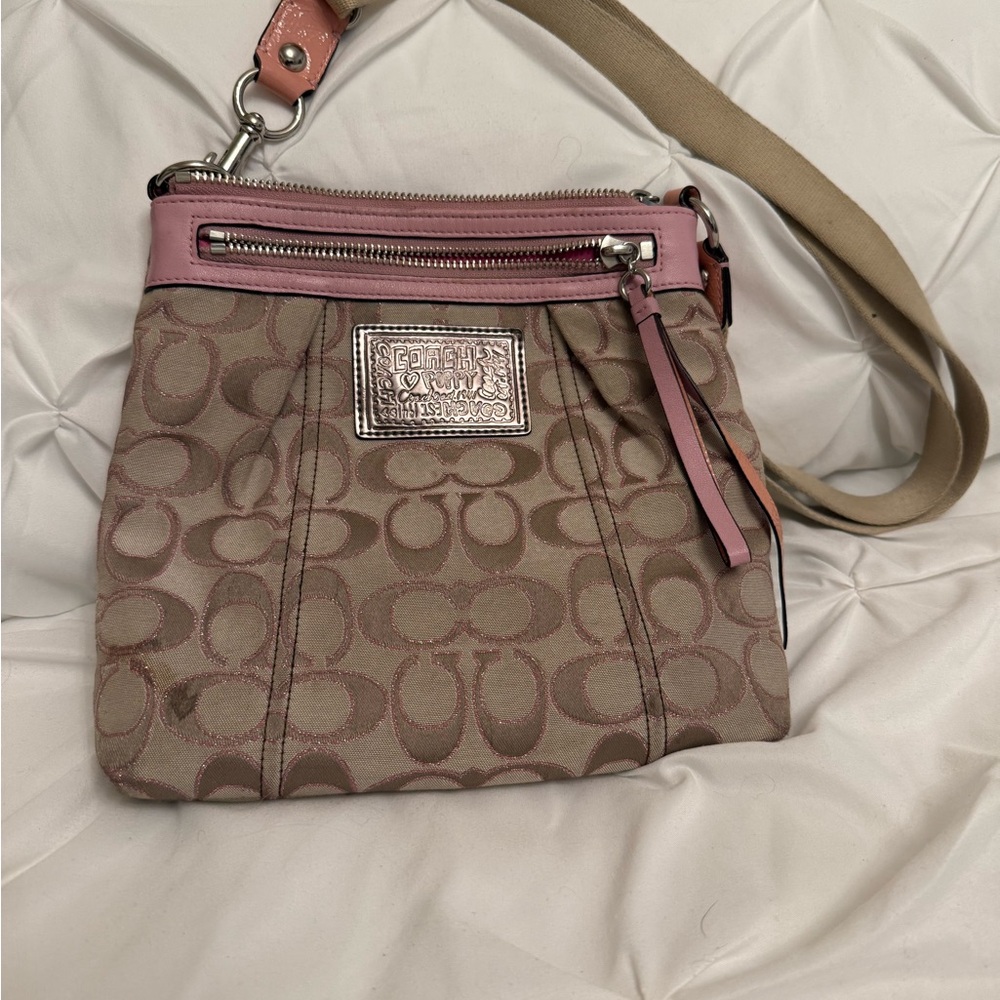 Coach Pink and Brown Signature Crossbody Bag